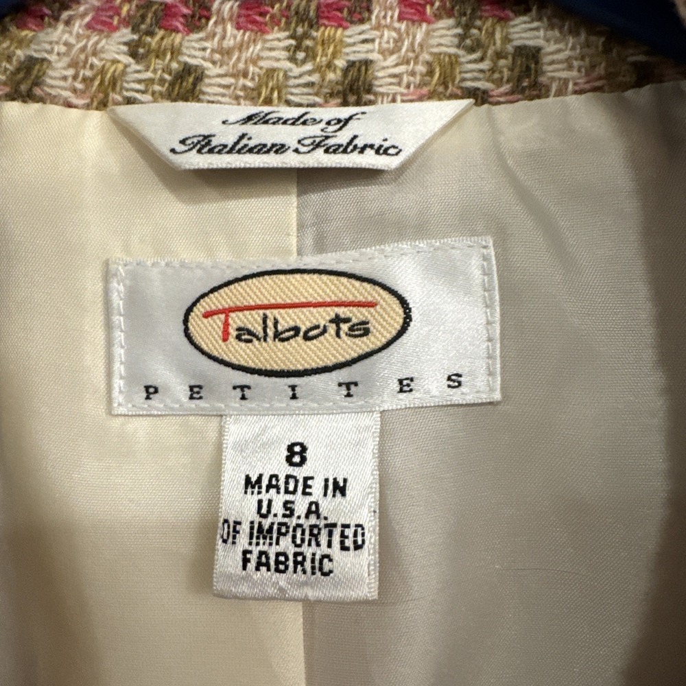 Talbot Women Tweed Wool Blazer Coat Italian Fabric Pink Plaid Sz 8 Petites USA - Picture 2 of 14